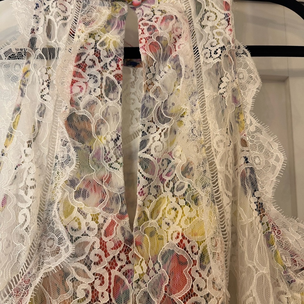 NWT By Anthropologie Lace-Back Tiered Mini Dress Floral Halter Lace Mini Size M - Picture 5 of 7